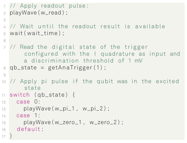 Core part of the sequence program in the SeqC language used to control the conditional feedback action.