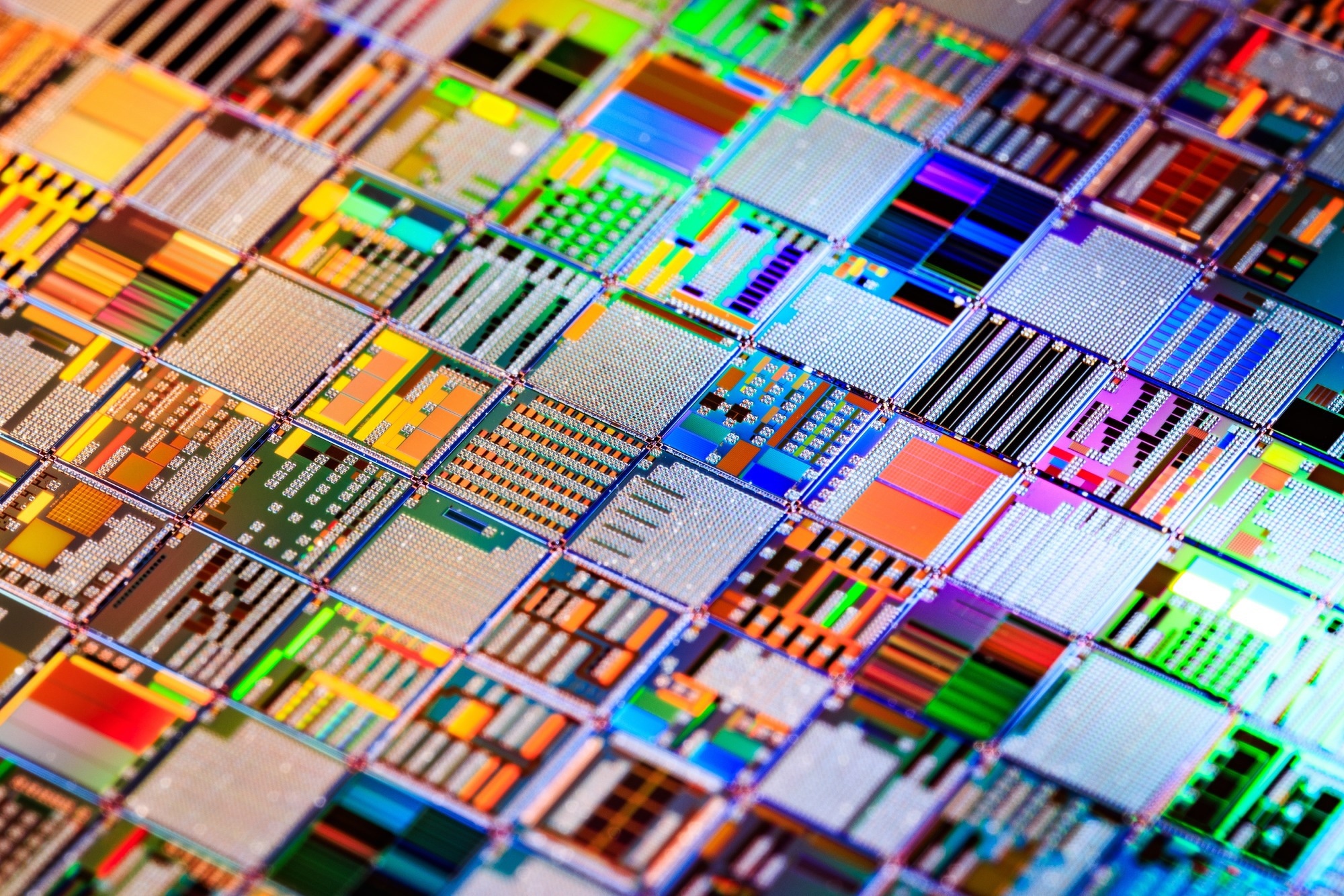 a close up on a semiconductor wafer