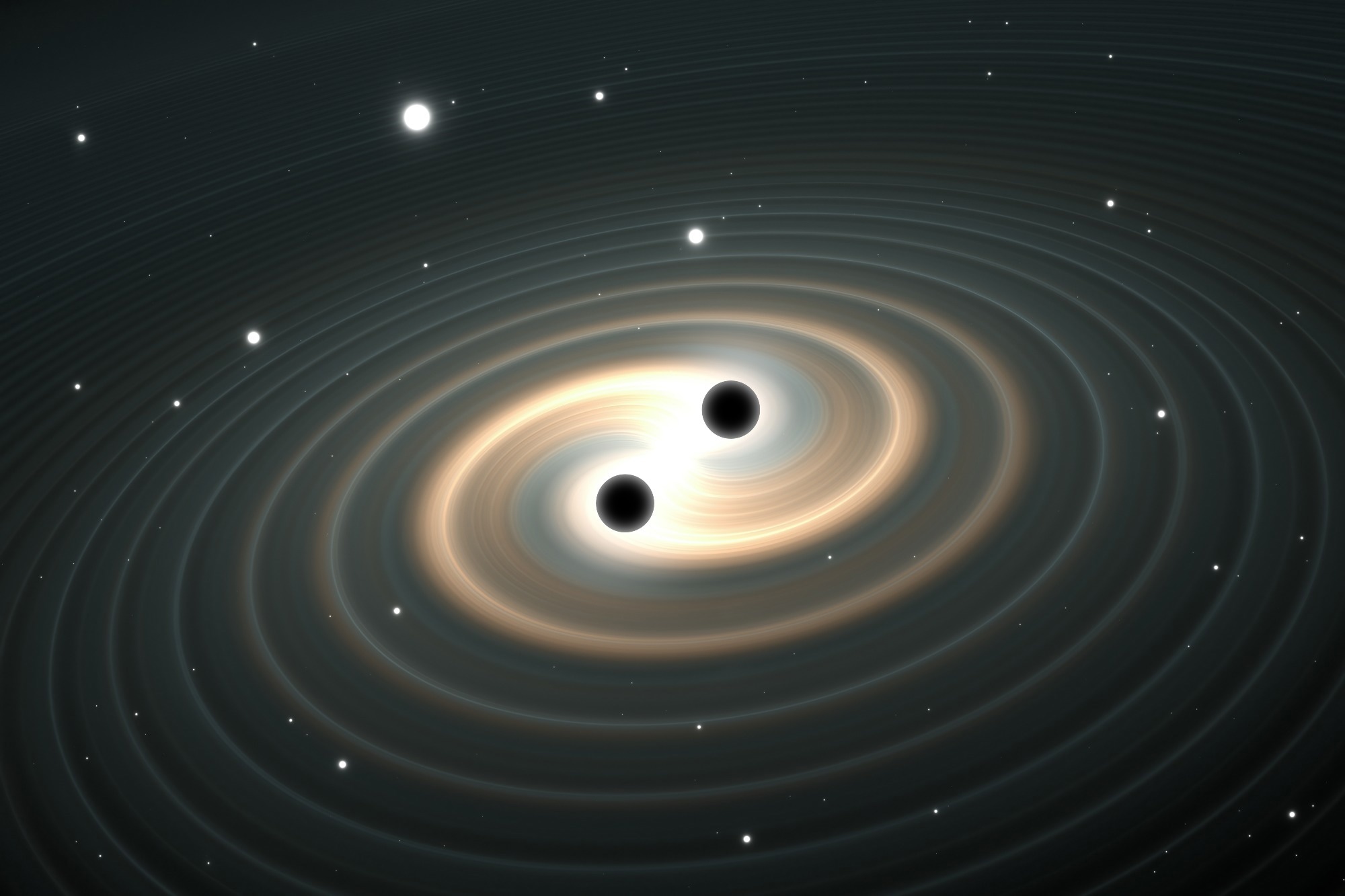 two colliding black holes create gravitational waves