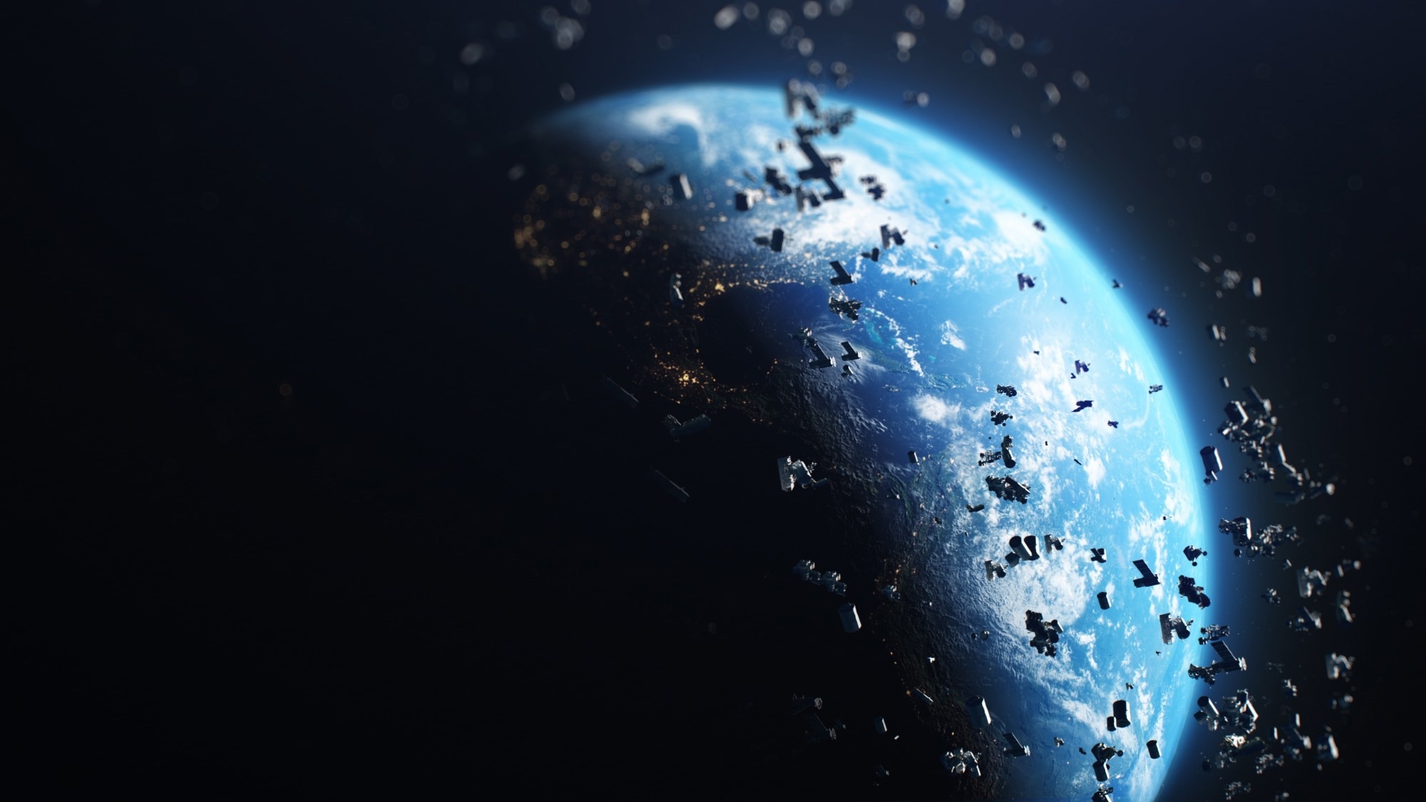 An illustration of space debris around Earth