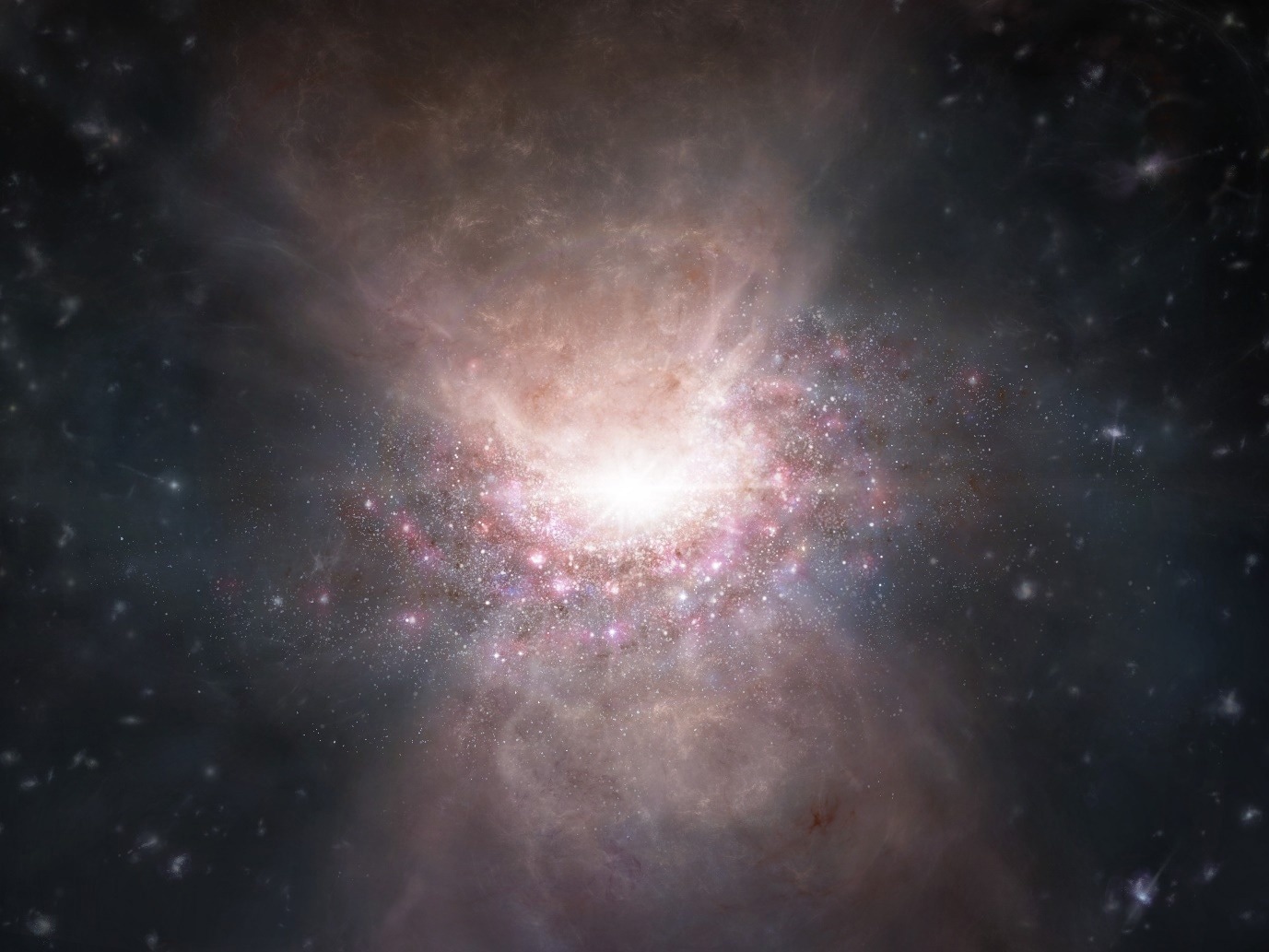 Artist’s impression of an outflow of molecular gas from the quasar J2054-0005. Image Credit: ALMA (ESO/NAOJ/NRAO)