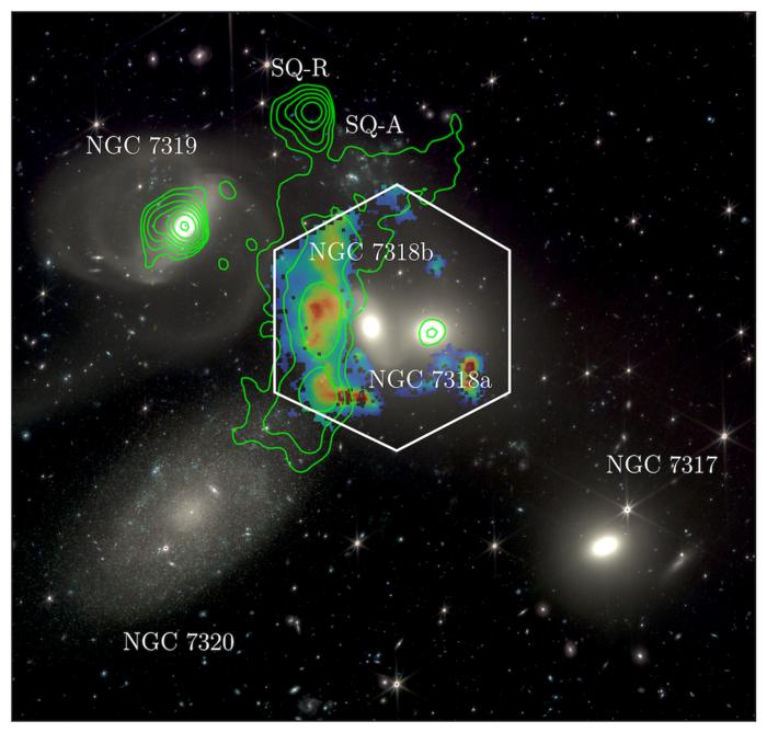 WEAVE data overlaid on a James Webb Space Telescope image of Stephan