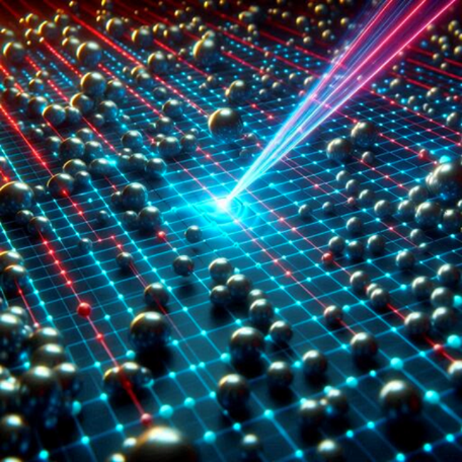 An artist’s impression of an analog quantum computer in which atoms are manipulated by lasers to simulate quantum many-body systems