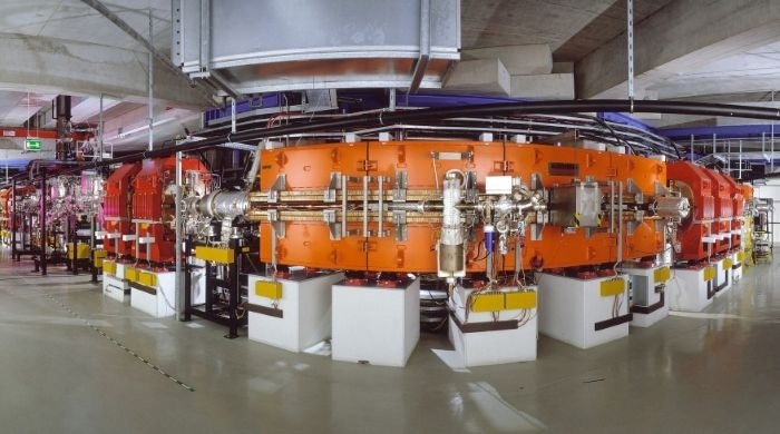 In the experimental storage ring ESR, the ions were stored at about 72% of the speed of light and bombarded with laser pulses traveling in opposite directions