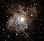 Hubble Portrays Bright Southern Hemisphere Star Swaddled in a Gossamer Cocoon of Reflective Dust