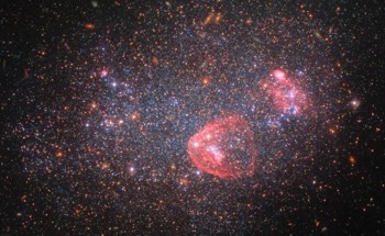 Hubble Reveals UGC 8091's Dazzling Stars Amidst Distant Galaxies
